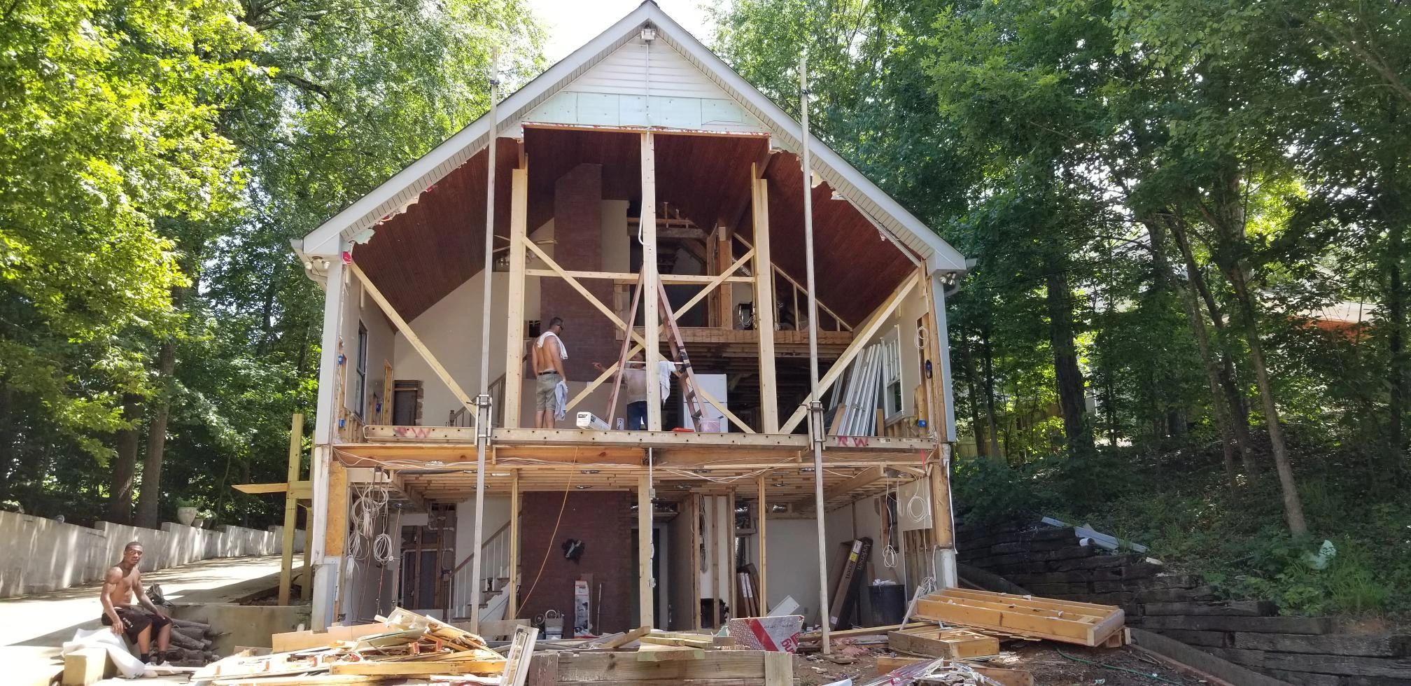 House renovation with scaffolding
